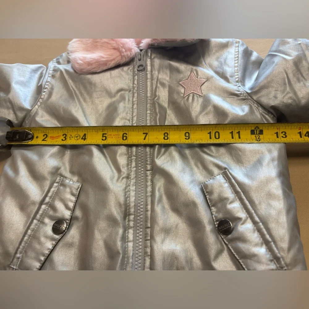Buffalo David Bitton Metallic Silver Puff Jacket with Pink Collar‎